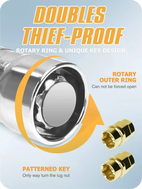 M14x1.5 Wheel Locking Lug Nuts Set Of 6 Conical 60 Degree Seat 1.5 Inch Length with rotary key design for secure installation.