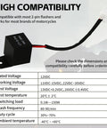 Motorcycle LED Flasher Relay 2 Pin 12V DC Automatic Operation Universal Fit with compatibility details displayed