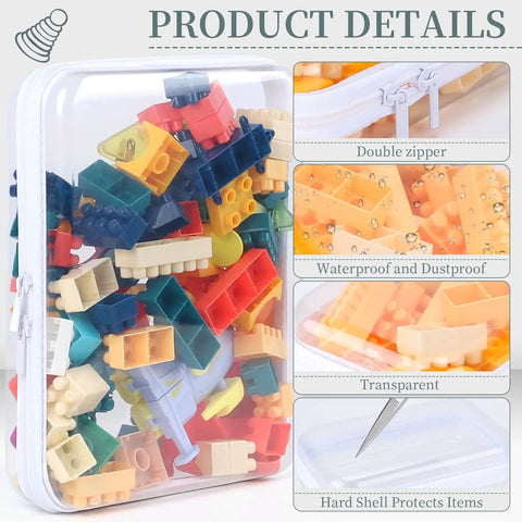 Three Pack Clear Hard Shell Zipper Cases For Makeup And Toiletry Organization And Diaper Bags Grab And Go Waterproof Transparent Plastic Pouches For Office Or Home Storage Large Size with colored blocks inside