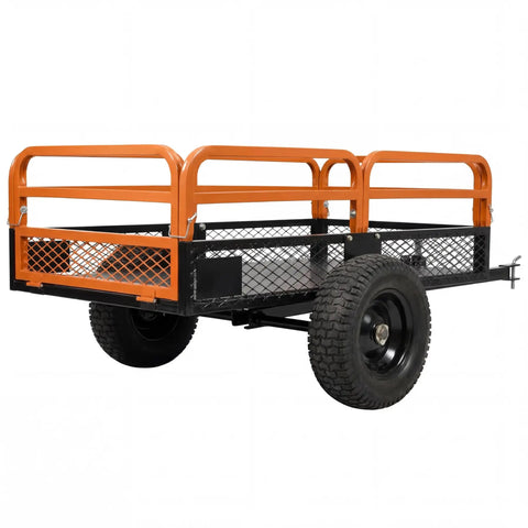 Heavy Duty 1500 Lb Steel ATV Trailer Dump Cart Tow Behind For Riding Mower And Tractor With 15 Cu Ft Bed And Removable Sides