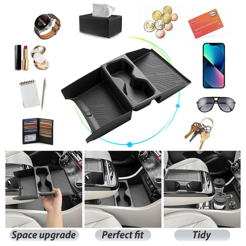 2025 2026 Hyundai Tucson Center Console Organizer Lower Tray With Cup Holder For Limited And Hybrid Models Black ABS