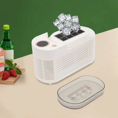 Great Slick And Totally Nifty Mini Countertop Ice Maker With 12V Car Adapter And Fast Freeze Cycle, white portable ice maker with ice cubes.