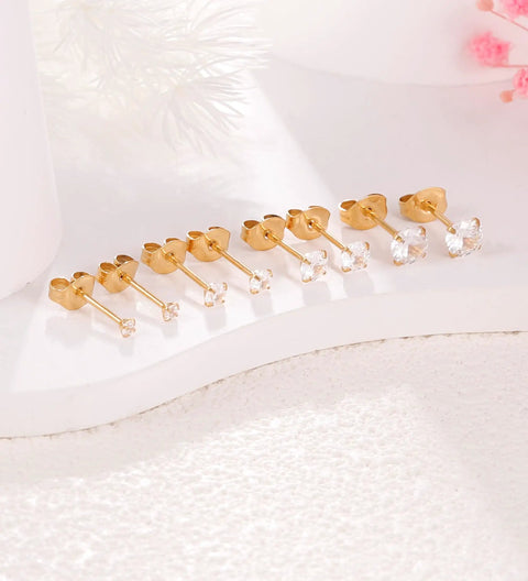 4 Pairs Titanium Stud Earrings For Women And Men Ball Cubic Zirconia 2 To 5 Millimeters Hypoallergenic Cartilage Earrings Safe For Sensitive Ears G23 Pure Titanium Nickel Free Lead Free Dope Comfort For Everyday Wear, gold studs with clear stones