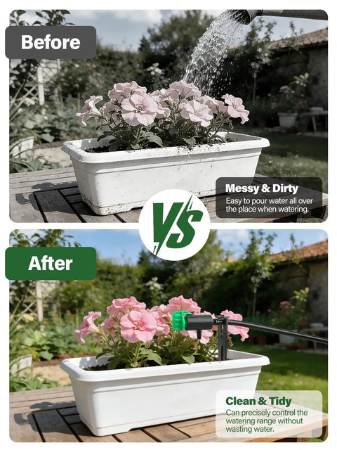 Before and after using Easy Fit Adjustable Drip Irrigation Drippers Set of 30 with 360 Degree Flow Control for 4 to 7 mm tubing