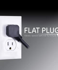 Flat plug design of Six Outlet Surge Protector Power Strip With 20 Ft Heavy Duty Extension Cord 800 Joules Flat Plug Twist To Close Safety Covers UL Listed Black 2 Pack Boss Grade Home Office Garage