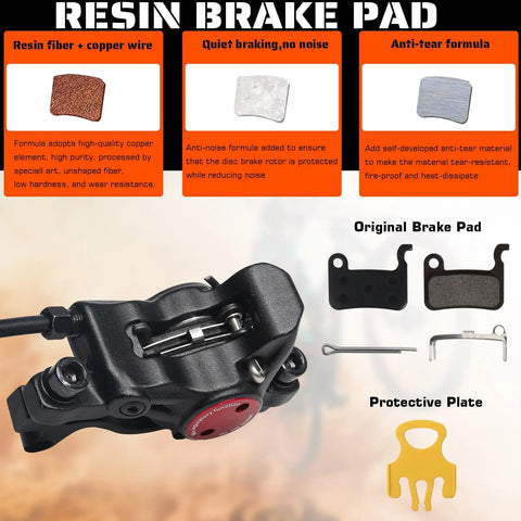 Hydraulic Disc Brake Set For Mountain Bikes Left Front 800mm And Right Rear 1450mm overview with brake pads and caliper