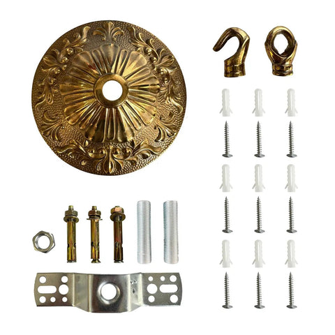 5.51 Inch Copper Canopy Kit with antique bronze finish and mounting hardware for pendant lights, includes plate and screws