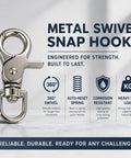 Heavy Duty Metal Swivel Snap Hooks Twelve Pack Slick 360 Spin Trigger Clips For Purses And Keychains Built Tough Industrial Grade Hardware shown in close-up.