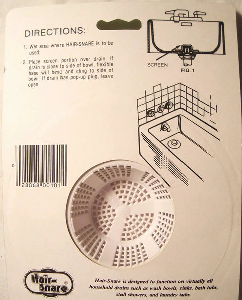 Hella Effective Universal Hair Catcher And Drain Cover Strainer Stops Sink Shower Tub Clogs Dead In Its Tracks Saves Contact Lenses And Jewelry Keeps Pipes Smooth White Two Pack packaging with directions and product graphic.