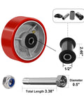 Heavy Duty Five Inch By Two Inch Polyurethane On Cast Iron Wheel With One Half Inch Bore Axle, replacement industrial caster overview