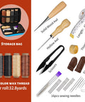 Pro Grade Beefed Up Leather Sewing Kit For Hand Stitching With Durable Needles, Waxed Thread, Awl, Thimble, and Tools