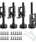 Heavy Duty Four Pack Adjustable Furniture Levelers With Grippy Felt Pads Dead Serious Stability For Cabinets Shelves, black steel construction.