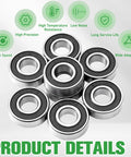 Eight Pack 3/4 Inch Ball Bearings Carbon Steel ID 3/4 By OD 1-3/8 For Lawn Mowers, Wheelbarrows, Carts, And Hand Trucks Replacement Bearings - Heavy-Duty, Quiet Operation, Built Tough, Long-Lasting, eight bearings shown
