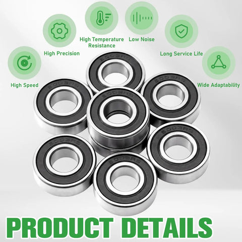 Eight Pack 3/4 Inch Ball Bearings Carbon Steel ID 3/4 By OD 1-3/8 For Lawn Mowers, Wheelbarrows, Carts, And Hand Trucks Replacement Bearings - Heavy-Duty, Quiet Operation, Built Tough, Long-Lasting, eight bearings shown