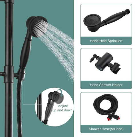 Matte Black Exposed Pipe Shower System With 8 Inch Rain Shower Head And Brass Fixture Dual Function Shower Faucet with handheld sprayer