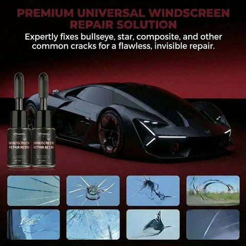 Windshield Repair Kit With Nano Glass Repair Liquid For Car Windows DIY Auto Glass Restoration Tool To Fix Bullseye And Star Shaped Cracks UV Curing Resin Included Quick Chip Repair in use on a car windshield.