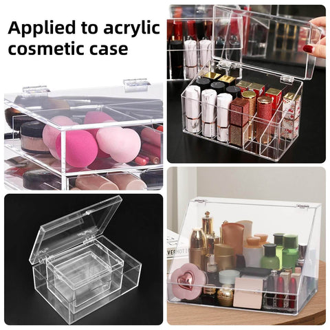 12 Pieces Self Adhesive Clear Acrylic Hinges Set For Glass Cabinets Displays And Craft Projects, applied to acrylic cosmetic case