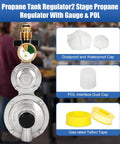 Feikeer vertical two-stage propane regulator with gauge and POL, metal body, front view
