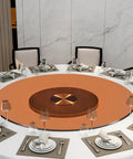 Large Tempered Glass Lazy Susan Turntable With 360 Degree Rotation Built To Last Super Sturdy Tabletop Glass Turntable in dining setup
