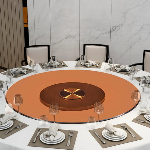 Large Tempered Glass Lazy Susan Turntable With 360 Degree Rotation Built To Last Super Sturdy Tabletop Glass Turntable in dining setup
