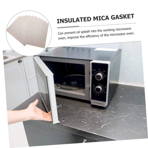 Set Of 10 Mica Sheets For Microwave Oven Waveguide Insulation Heat Resistant Kitchen Must Have Accessory shown with microwave open