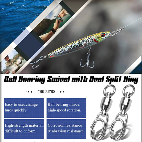 Tough As Nails Heavy Duty Snap Swivel Set With Stainless Split Rings And Ball Bearing Swivels For Freshwater And Saltwater Fishing 25 Pcs 50 Lb Capacity Smooth Rotation And Line Twist Reduction, stainless snap swivels