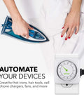 Person using No Fuss Turn Dial Countdown Timer With 3-Prong Grounded Outlet for ironing clothes
