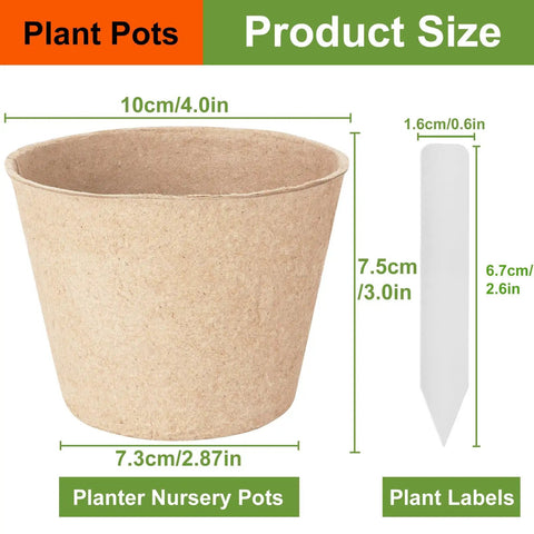 132 Pack 4 Inch Pulp Plant Pots With Drainage Holes Seedling Nursery Box Seed Starting Tray And 132 Plant Labels size details