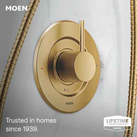 Super Sleek Brushed Gold Tub And Shower Trim Kit Featuring Smooth Pressure Balancing Controls and Water Saving Efficiency for a Pretty Dang Nice Bathroom Upgrade.
