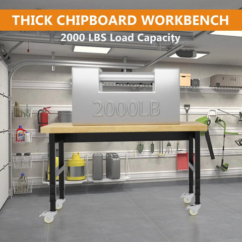 Knockout 48 Inch Rolling Work Bench With Secure Drawers, No Sweat Height Adjustments Handling Two Thousand Pounds, Built In Power Strip Straight Up Ready For Garage Tinkering Or Home Shop Builds
