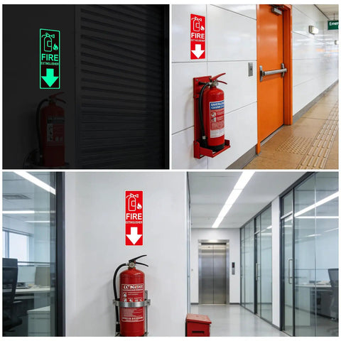 Legit Glow In The Dark Fire Extinguisher Sign Sticker With Directional Arrow Fo Sho Visible During Power Outages And Smoke For Quick Emergency Access