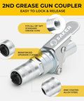 Heavy Duty Quick Release Grease Gun Coupler Set Upgraded To 14000 PSI, Locking Jaw, Leak Proof, Fits All Grease Guns With One Eighth NPT Fittings, 2 Pack
