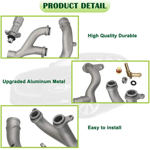 Heavy Duty Aluminum Coolant Outlet Pipes For Jaguar Land Rover Range Rover Sport Lr4 3.0L V6 5.0L V8 Replaces Lr092992 Lr028136, showcasing upgraded aluminum construction.