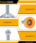 Beefy 4 Pack Adjustable Leveling Feet With Base M12 Thread Chrome Plated Carbon Steel 1300 Lbs Per Foot Capacity For Workbenches Machines And Cabinets Anti Slip Base For Uneven Surfaces - close-up of anti-slip base, thread, and nut details