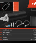 High Flow Universal External Fuel Pump 255 LPH Inline High Pressure Fuel Pump With EZ Install Kit Replacement GSL392 400 939 Fitment For Most Cars And Trucks displayed with accessories.