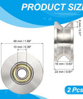 Heavy Duty V Groove Track Wheels 304 Stainless Steel Double Pulley 3000 Lb Capacity 1.89 Inch diameter with dimensions shown
