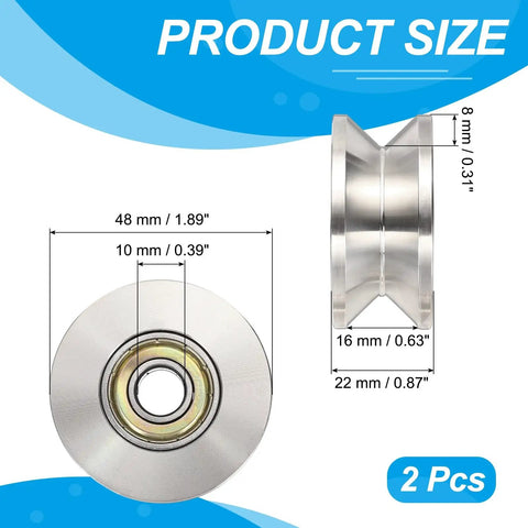 Heavy Duty V Groove Track Wheels 304 Stainless Steel Double Pulley 3000 Lb Capacity 1.89 Inch diameter with dimensions shown
