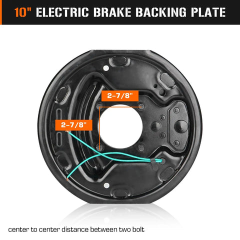 Four Pack 10 Inch By 2-1/4 Inch Electric Trailer Brake Assemblies For 3500 Lbs Axles Left And Right Fits Alko Dexter Quality And Other Brands Durable Plug And Play Install Trailer Brake Kit, front view of brake backing plate with measurements