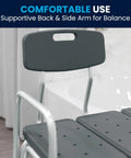 Adjustable Bath And Shower Transfer Bench With Back And Side Arm Rests, 300 Lb Capacity, gray safety seat close-up