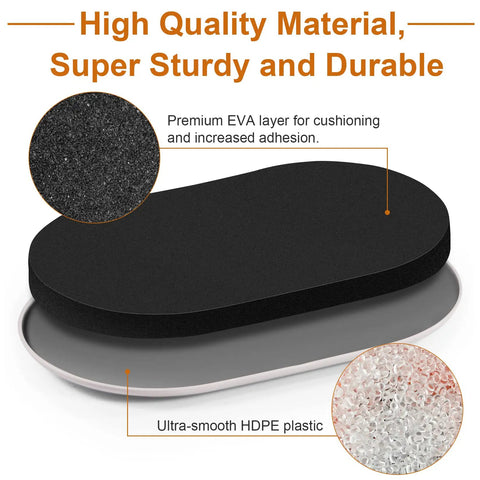 Heavy Duty Furniture Sliders For Carpet And Hardwood Floors Large Slide Pads with EVA foam and HDPE plastic close-up of black pad surface.