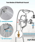 Vintage Style Dope Bathtub Filler Wall Mount Clawfoot Faucet With Handheld Shower Kit Dual Function Two Handle Design Solid Brass Polished Chrome Finish Easy Install Bath Upgrade