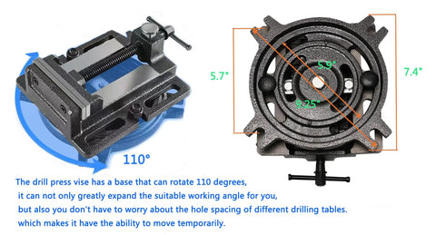 Beefy 4.2 Inch Quick Release Workbench Vise Clamp Portable Heavy Duty Vice For Drill Press With 110 Degree Swivel Base diagram