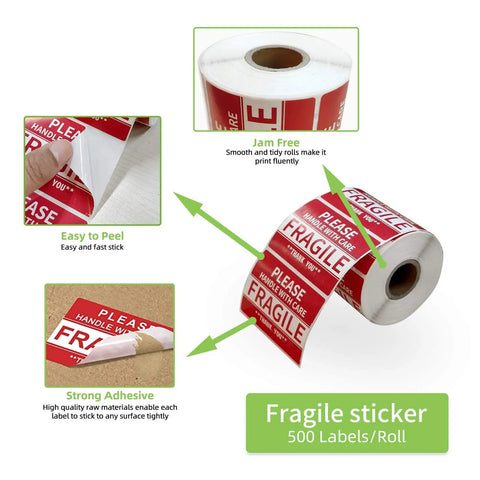 Fragile Stickers 2x3 Inches For Shipping And Moving With Permanent Adhesive 500 Labels On One Roll Please Handle With Care Do Not Drop Warning Labels on a roll.