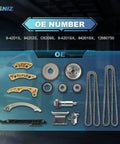 Timing Chain Kit With Tensioner Crank Sprocket Shaft And Guide Rail For Buick Regal LaCrosse Verano And Chevy Equinox Malibu GMC Terrain Pontiac 2.0L 2.2L 2.4L Replacement 9-4201S shown with components displayed.