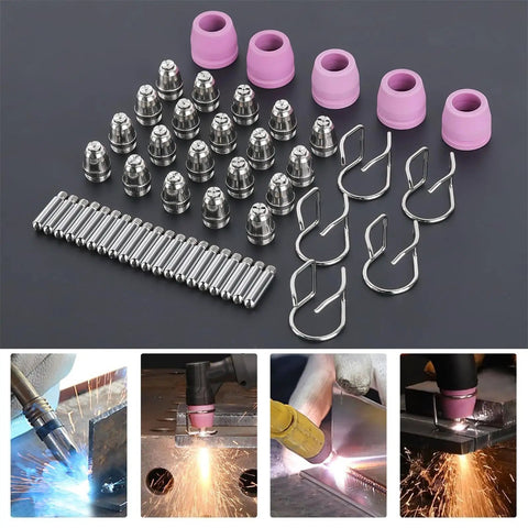 Pro Grade Plasma Cutter Consumables Kit with cutting tips and nozzles, 50 piece set for AG60P AG60 WSD60 CUT55P torch heads.