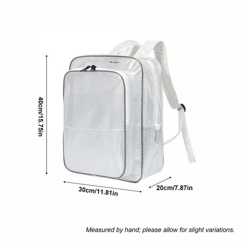 Heavy Duty Anti Static Clear PVC Tool Backpack With A Hella Tough Abrasion Resistant Build Crafted For Cleanroom Engineers side view dimensions 40cm x 30cm x 20cm