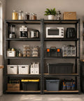 60 Inch High Heavy Duty Metal Garage Shelving Unit With 2400 Lbs Total Capacity, 480 Lbs Per Shelf, Adjustable Overlap Design For Home Garage Warehouse Shop Storage Black filled with kitchen storage bins