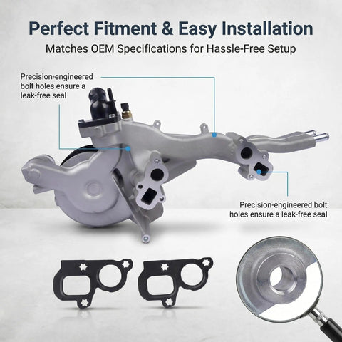 Direct Fit Water Pump Assembly For Chevy Silverado GMC Sierra Cadillac Escalade Tahoe Suburban Yukon 4.3L 5.3L 6.2L Engine showing precision-engineered design.