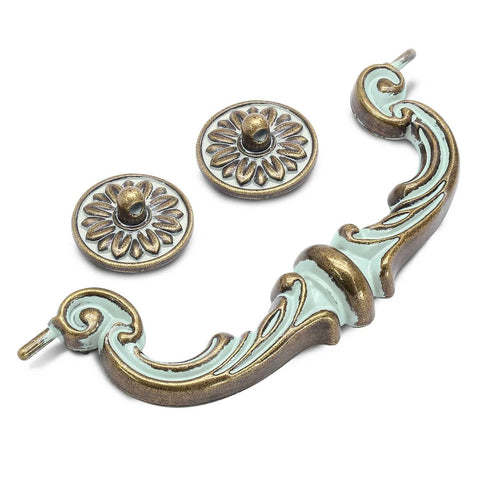 Four Piece 6 Inch Center Hole Pull Handles Set In Zinc Alloy Rustic Vintage Drop Down Bail Swing Dresser Pulls