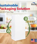 White Paper Bags with SOS Bottom, 500-Count, Size 5.00 x 3.12 x 9.75 Inches displayed on kitchen counter.